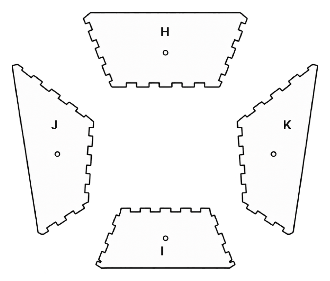 The four tub panels laid flat: larger front panel, smaller rear panel, left and right side panels